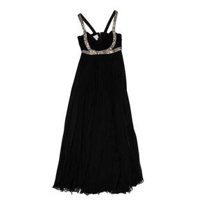 Marchesa Notte Black Empire Waist Full-Length Formal Dress with Sequin Straps